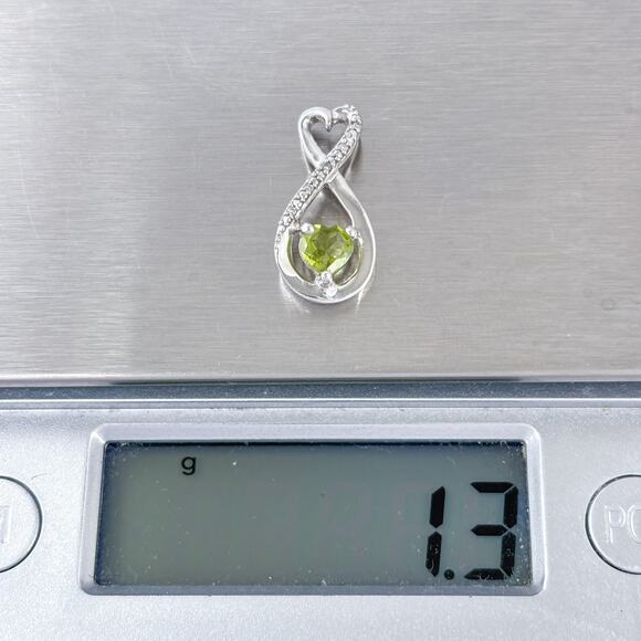 Estate Sterling Silver 925 Peridot Heart Diamond Infinity Pendant - Picture 9 of 9